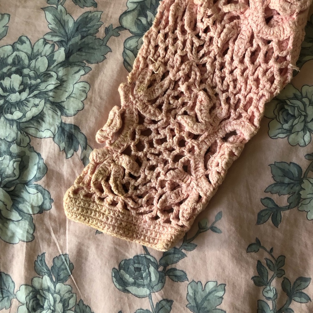 Pink crochet flower lace cardigan top vintage 90"s Equipt 90"s size L large boho - Picture 7 of 8